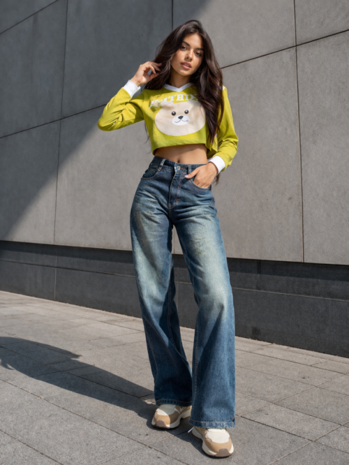 Liora Mid-Blue Wide-Leg Denim